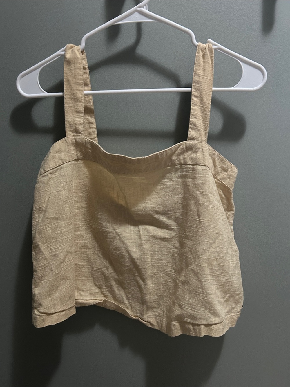 Roxy Natural Beige Linen-Blend Sleeveless Crop Top
